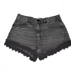 Free People Black Denim Shorts with Lace Trim